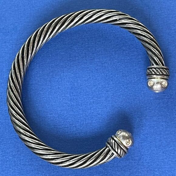 VTG Rhinestone Inlay Silver Tone Twist Cable Cuff - Picture 3 of 16